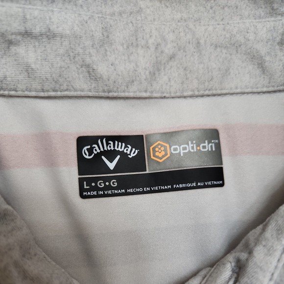 CALLAWAY OPTI-DRI GOLF Polo Shirt Mens L Gray Red Striped Moisture Wicking - Picture 3 of 7